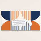 Abstraction Shapes 135 in Navy Blue Orange (Moon Phase Abstract)  Desk Mat Gallery Image 1