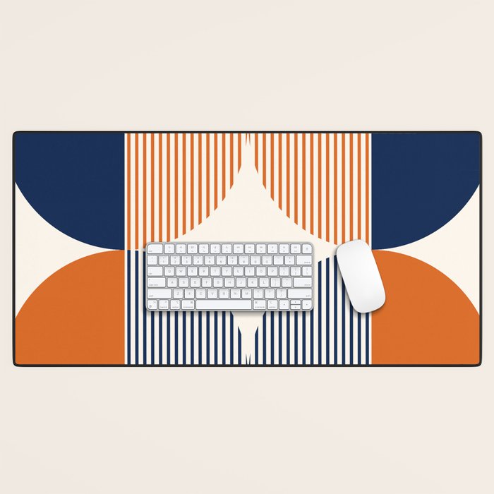 Abstraction Shapes 135 in Navy Blue Orange (Moon Phase Abstract)  Desk Mat Gallery Image 1
