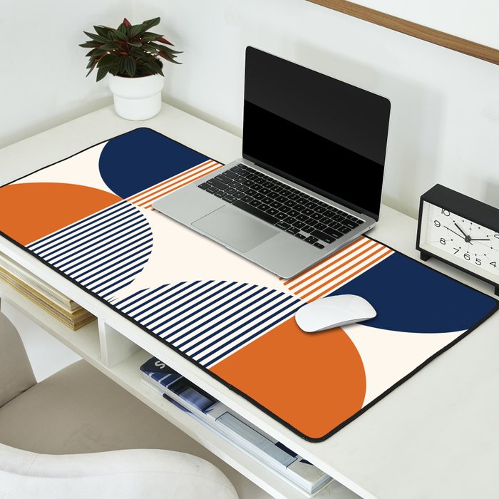 Abstraction Shapes 135 in Navy Blue Orange (Moon Phase Abstract)  Desk Mat Gallery Image 2