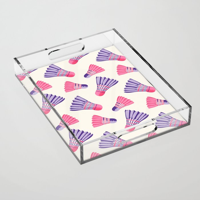 Pink and purple badminton birdies Acrylic Tray Gallery Image 1