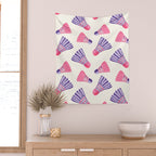Pink and purple badminton birdies Wall Tapestry Gallery Image 2