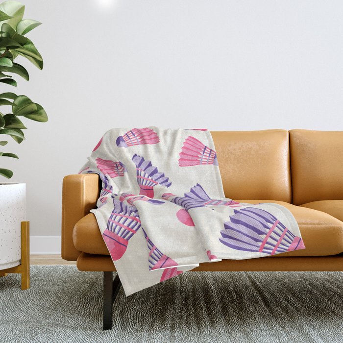 Pink and purple badminton birdies Throw Blanket Gallery Image 1