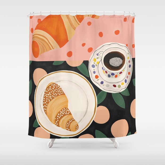Coffee and Croissant Shower Curtain Gallery Image 1