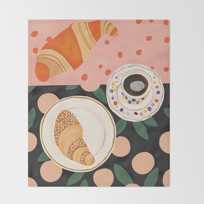 Coffee and Croissant Throw Blanket Gallery Image 2
