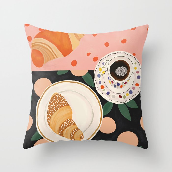 Coffee and Croissant Throw Pillow Gallery Image 6