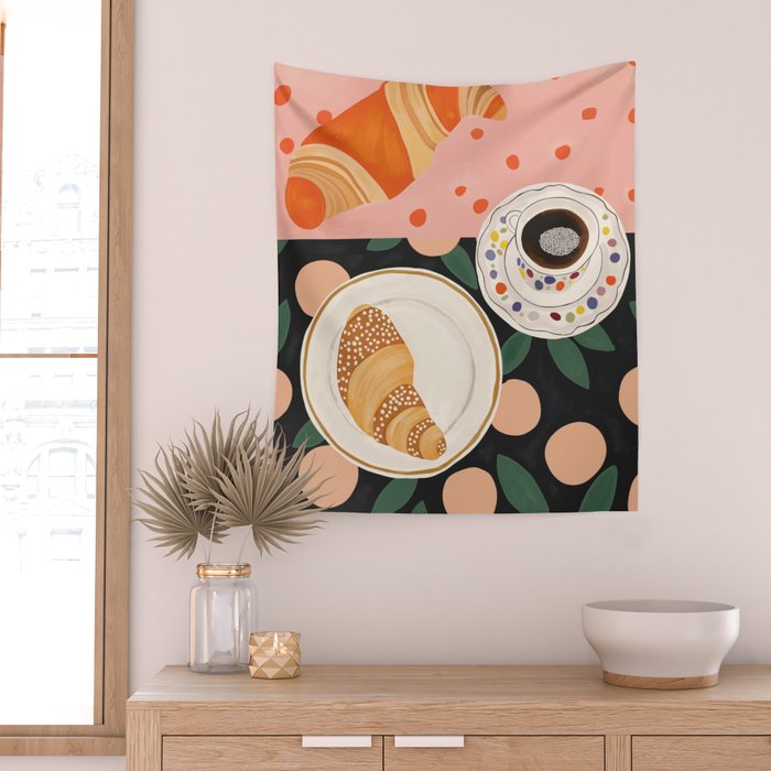 Coffee and Croissant Wall Tapestry Gallery Image 2