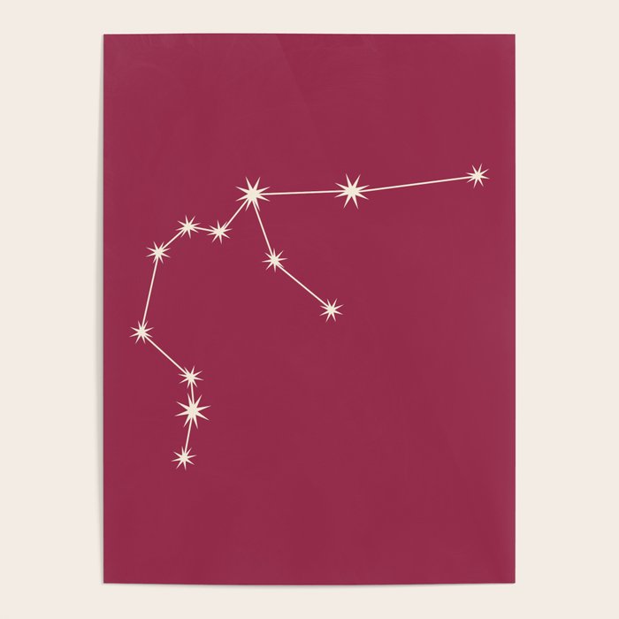 Aquarius Zodiac Star Constellation Line Art Pink Poster Gallery Image 4