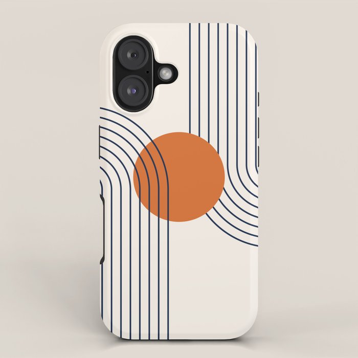 Geometric Lines in Navy Blue Orange 1 (Rainbow Abstraction) iPhone Case Gallery Image 1