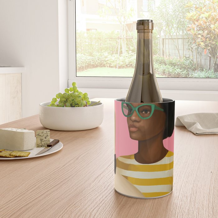 Stylish Woman Holding Goose in Striped Dress Wine Chiller Gallery Image 4