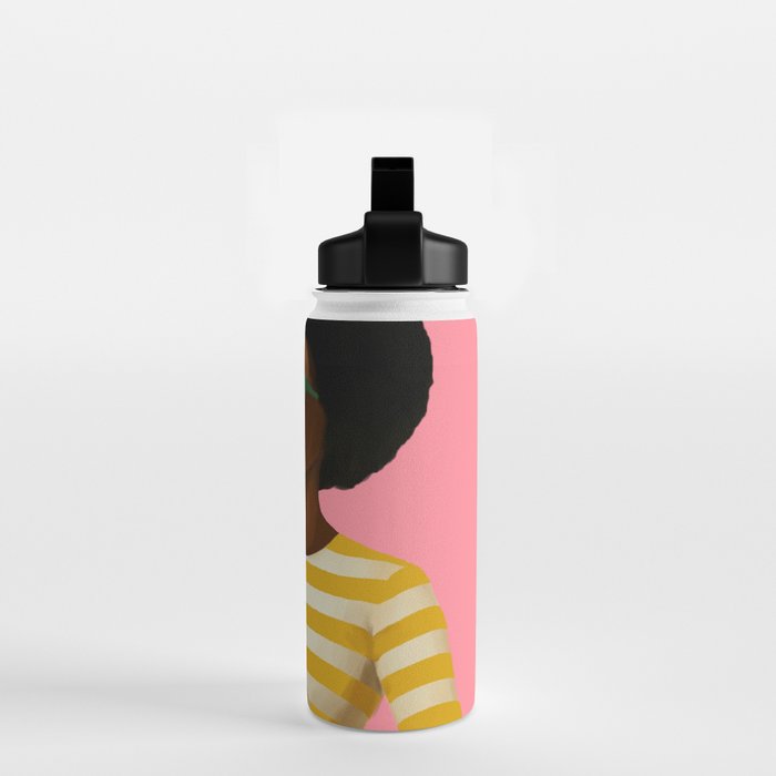 Stylish Woman Holding Goose in Striped Dress Water Bottle Gallery Image 2
