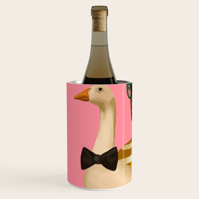 Stylish Woman Holding Goose in Striped Dress Wine Chiller Gallery Image 2