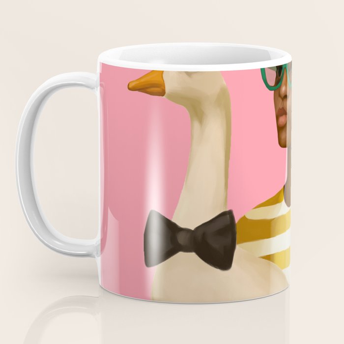 Stylish Woman Holding Goose in Striped Dress Coffee Mug Gallery Image 3