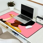 Stylish Woman Holding Goose in Striped Dress Desk Mat Gallery Image 2