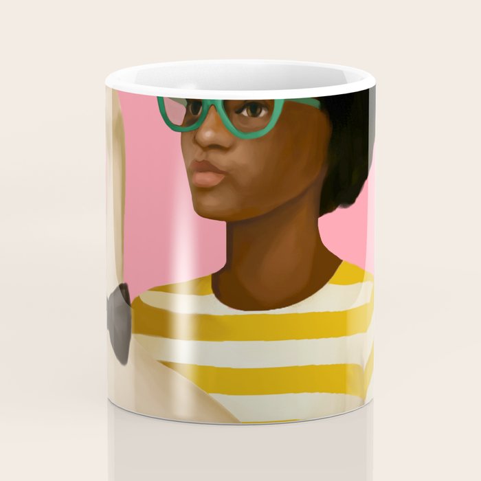 Stylish Woman Holding Goose in Striped Dress Coffee Mug Gallery Image 4