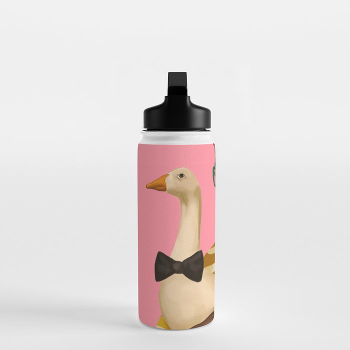Stylish Woman Holding Goose in Striped Dress Water Bottle Gallery Image 3