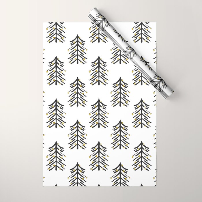 Black and gold spiky tree Wrapping Paper Gallery Image 1