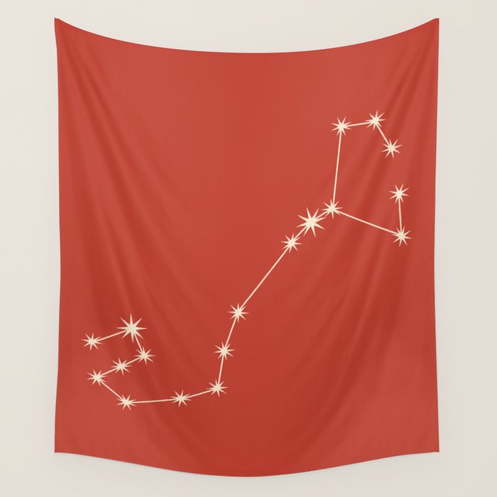 Scorpio Zodiac Star Constellation Line Art Red Wall Tapestry Gallery Image 4