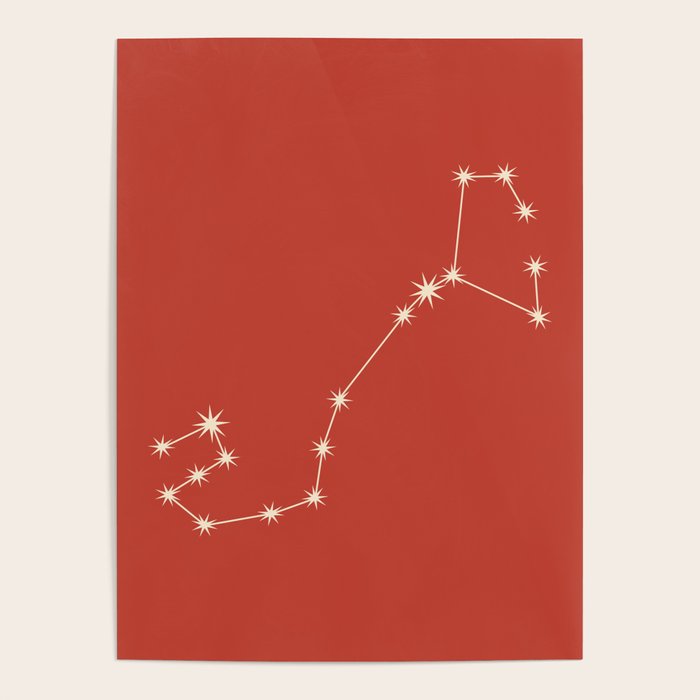 Scorpio Zodiac Star Constellation Line Art Red Poster Gallery Image 4