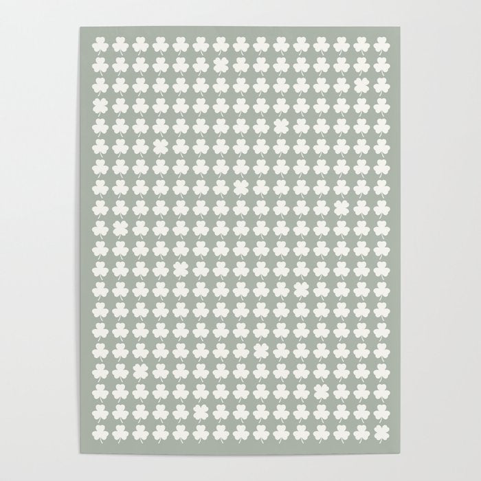 Clovers XXXV Neutral Green Botanical Pattern Poster Gallery Image 1