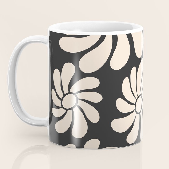 Black and White Retro Super Bloom - 70's vibe  Coffee Mug Gallery Image 3