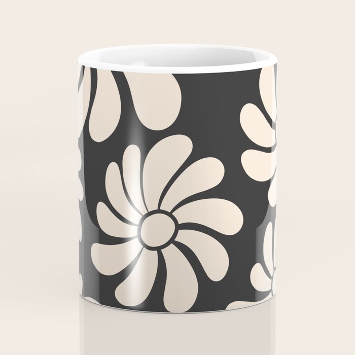 Black and White Retro Super Bloom - 70's vibe  Coffee Mug Gallery Image 4