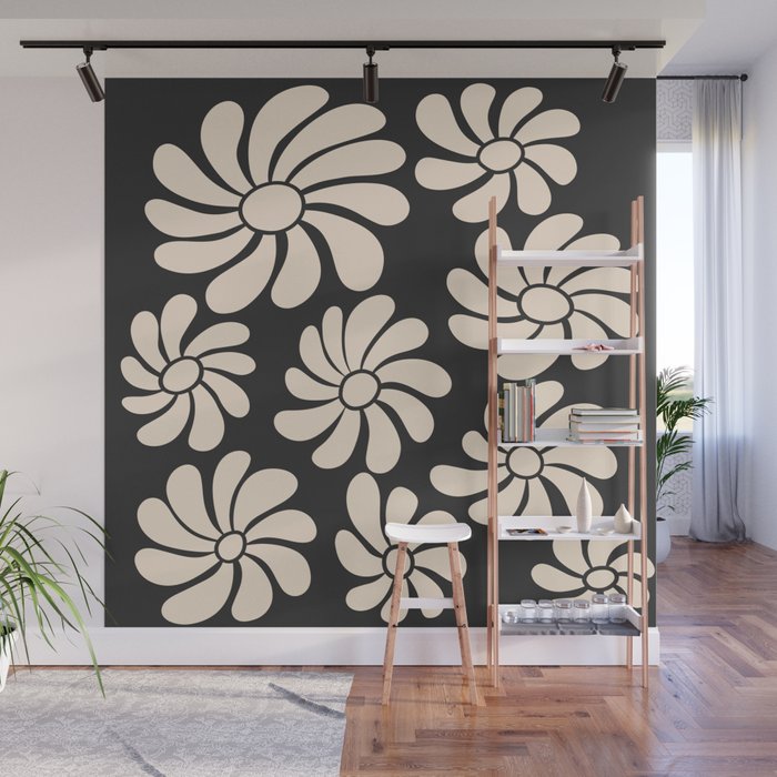 Black and White Retro Super Bloom - 70's vibe  Wall Mural Gallery Image 1