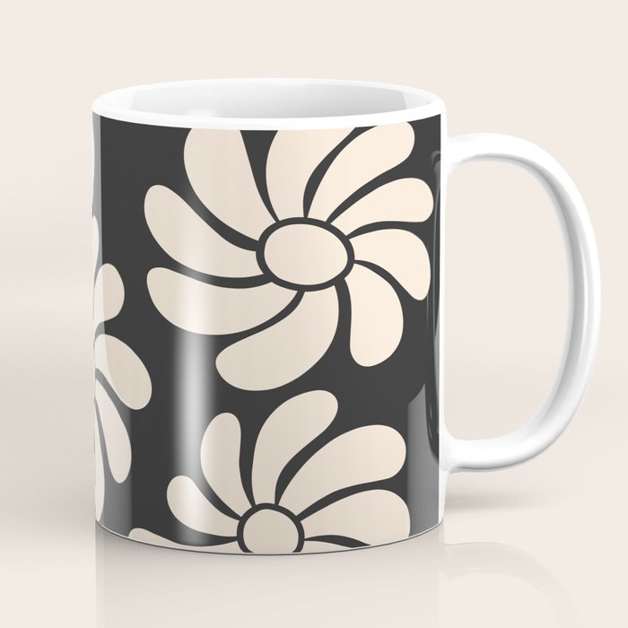 Black and White Retro Super Bloom - 70's vibe  Coffee Mug Gallery Image 1