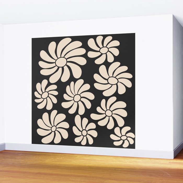 Black and White Retro Super Bloom - 70's vibe  Wall Mural Gallery Image 2