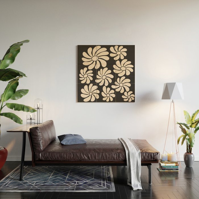 Black and White Retro Super Bloom - 70's vibe  Wood Wall Art Gallery Image 2
