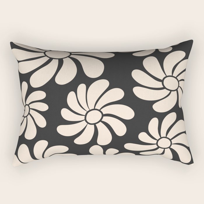 Black and White Retro Super Bloom - 70's vibe  Rectangular Pillow Gallery Image 1