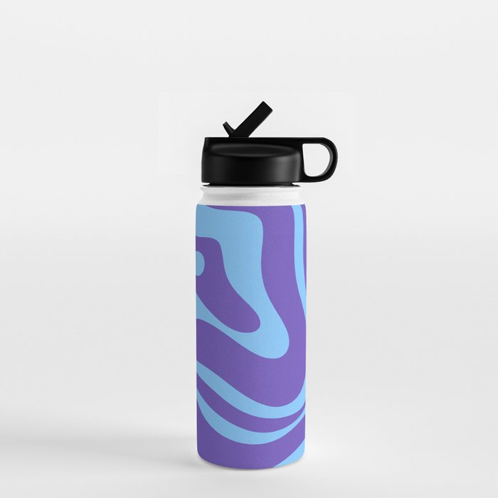 Modern Retro Liquid Swirl Fluid Abstract Purple Blue Pattern Water Bottle Gallery Image 1