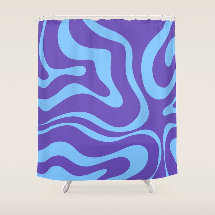Modern Retro Liquid Swirl Fluid Abstract Purple Blue Pattern Shower Curtain Gallery Image 1