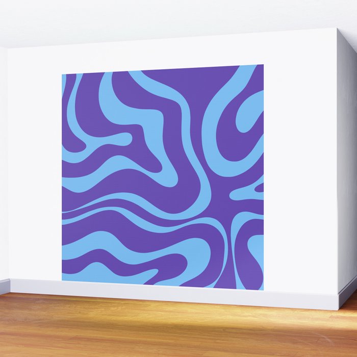 Modern Retro Liquid Swirl Fluid Abstract Purple Blue Pattern Wall Mural Gallery Image 2
