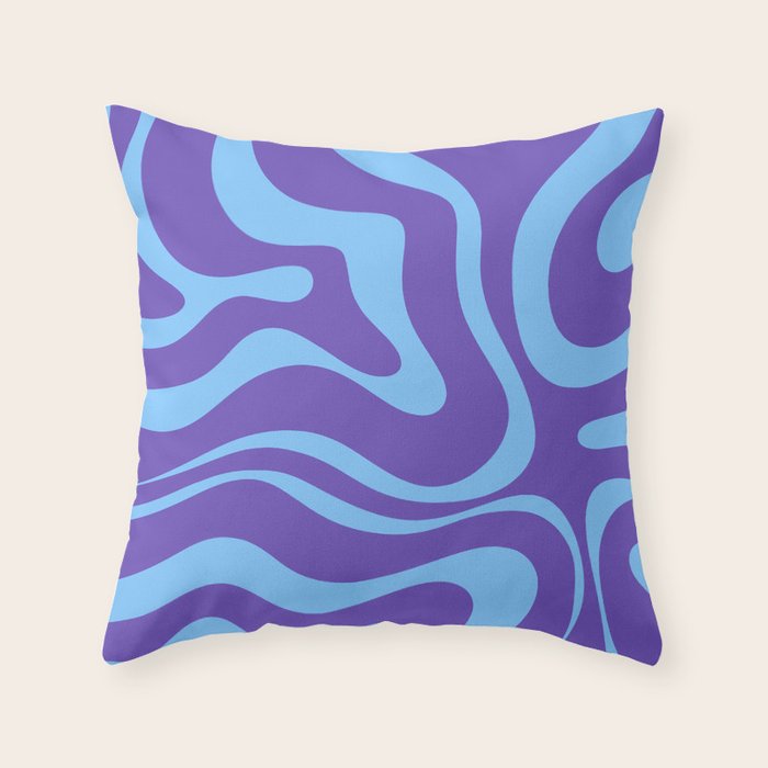 Modern Retro Liquid Swirl Fluid Abstract Purple Blue Pattern Throw Pillow Gallery Image 1