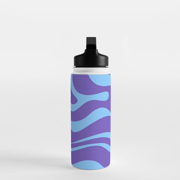 Modern Retro Liquid Swirl Fluid Abstract Purple Blue Pattern Water Bottle Gallery Image 3