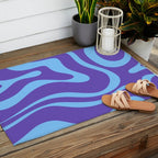 Modern Retro Liquid Swirl Fluid Abstract Purple Blue Pattern Outdoor Rug Gallery Image 2