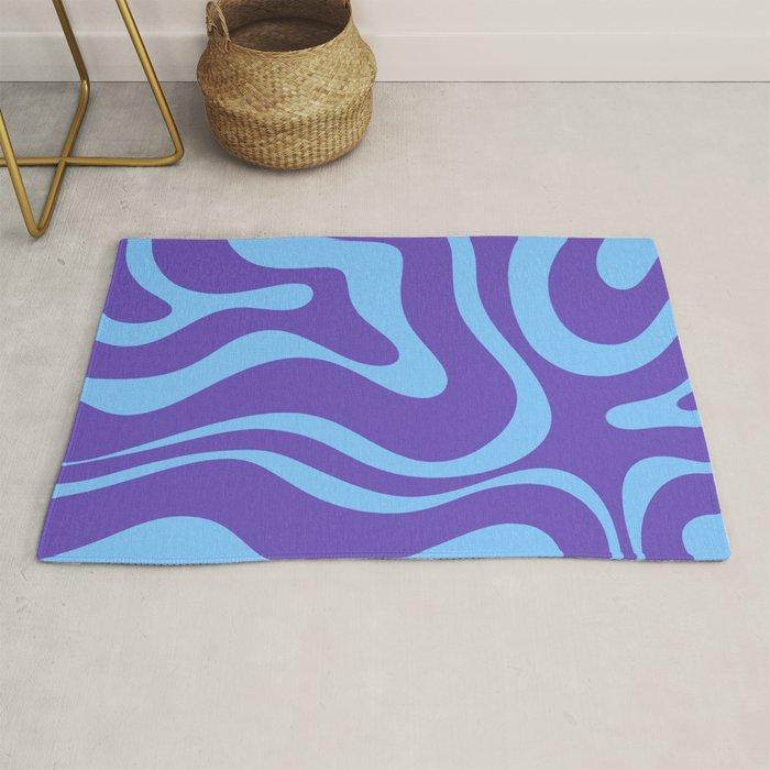 Modern Retro Liquid Swirl Fluid Abstract Purple Blue Pattern Rug Gallery Image 1