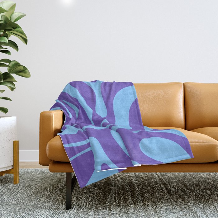 Modern Retro Liquid Swirl Fluid Abstract Purple Blue Pattern Throw Blanket Gallery Image 1