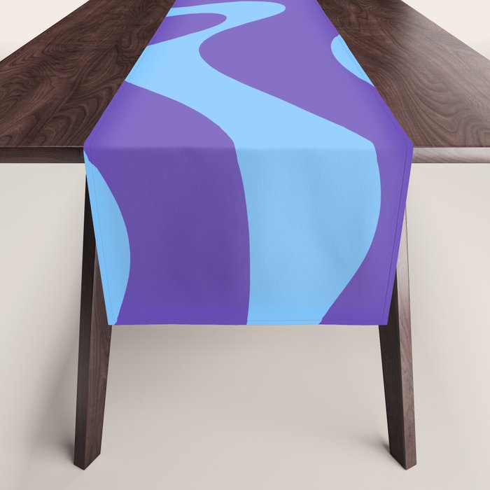 Modern Retro Liquid Swirl Fluid Abstract Purple Blue Pattern Table Runner Gallery Image 1