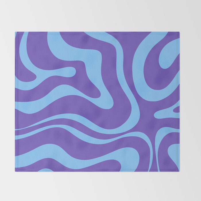 Modern Retro Liquid Swirl Fluid Abstract Purple Blue Pattern Throw Blanket Gallery Image 2