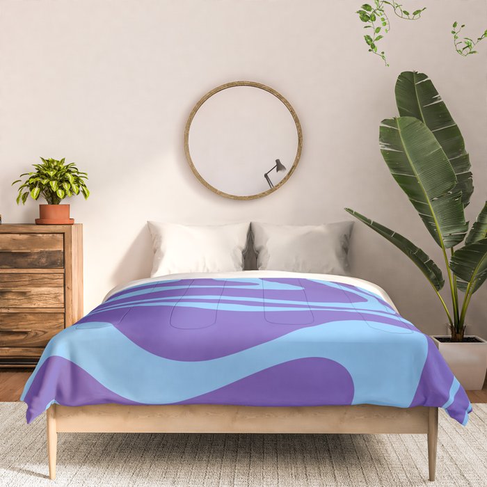 Modern Retro Liquid Swirl Fluid Abstract Purple Blue Pattern Comforter Gallery Image 3