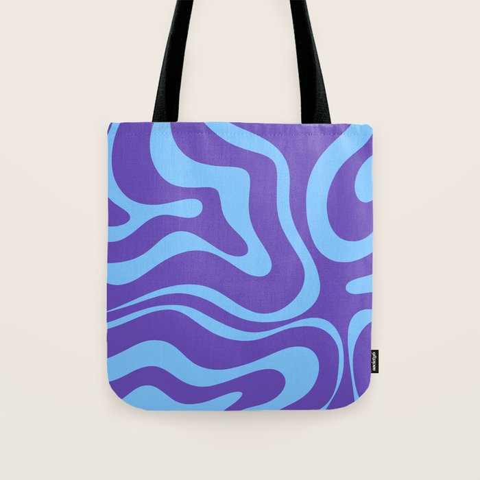 Modern Retro Liquid Swirl Fluid Abstract Purple Blue Pattern Tote Bag Gallery Image 1