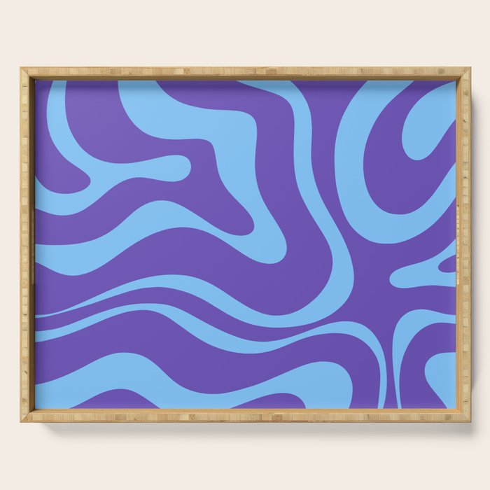 Modern Retro Liquid Swirl Fluid Abstract Purple Blue Pattern Serving Tray Gallery Image 1