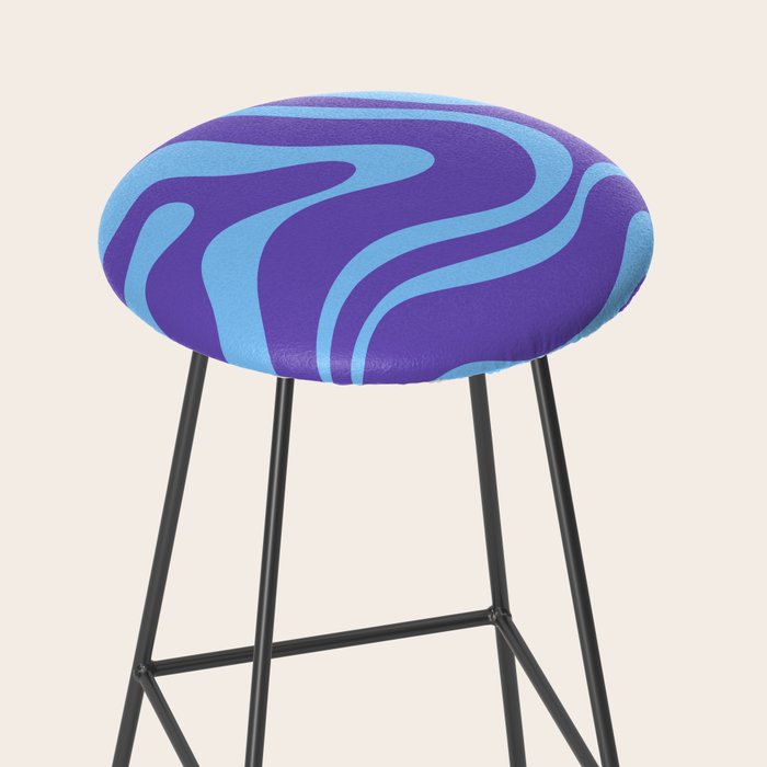 Modern Retro Liquid Swirl Fluid Abstract Purple Blue Pattern Stool Gallery Image 2
