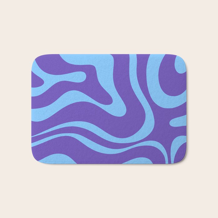 Modern Retro Liquid Swirl Fluid Abstract Purple Blue Pattern Bath Mat Gallery Image 1