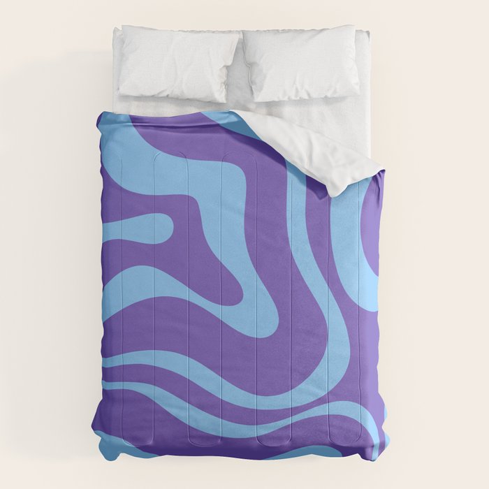 Modern Retro Liquid Swirl Fluid Abstract Purple Blue Pattern Comforter Gallery Image 1