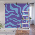 Modern Retro Liquid Swirl Fluid Abstract Purple Blue Pattern Wall Mural Gallery Image 1