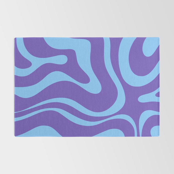 Modern Retro Liquid Swirl Fluid Abstract Purple Blue Pattern Rug Gallery Image 2
