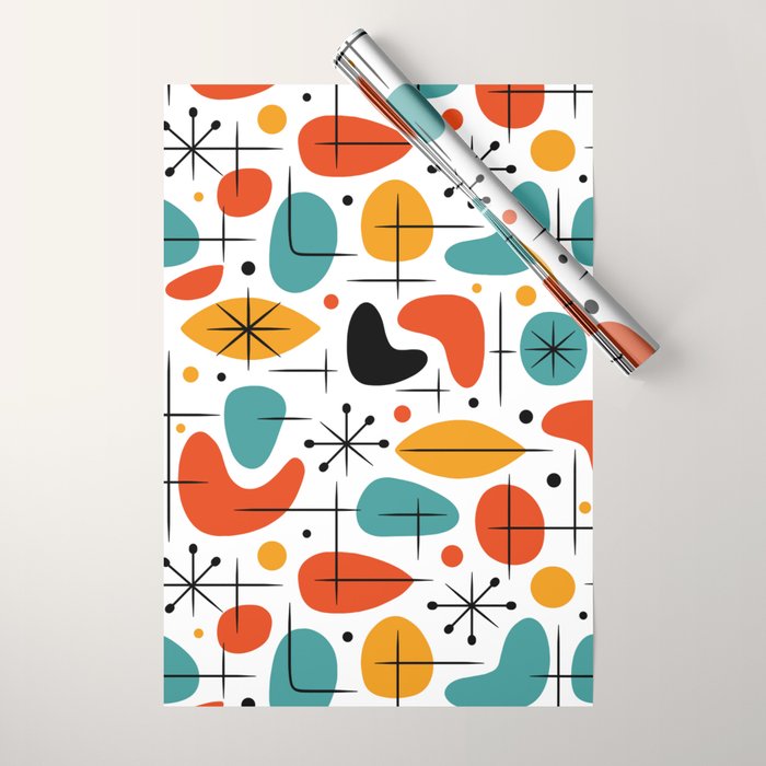 Retro Mid Century Modern Atomic Starburst Pattern Wrapping Paper Gallery Image 1