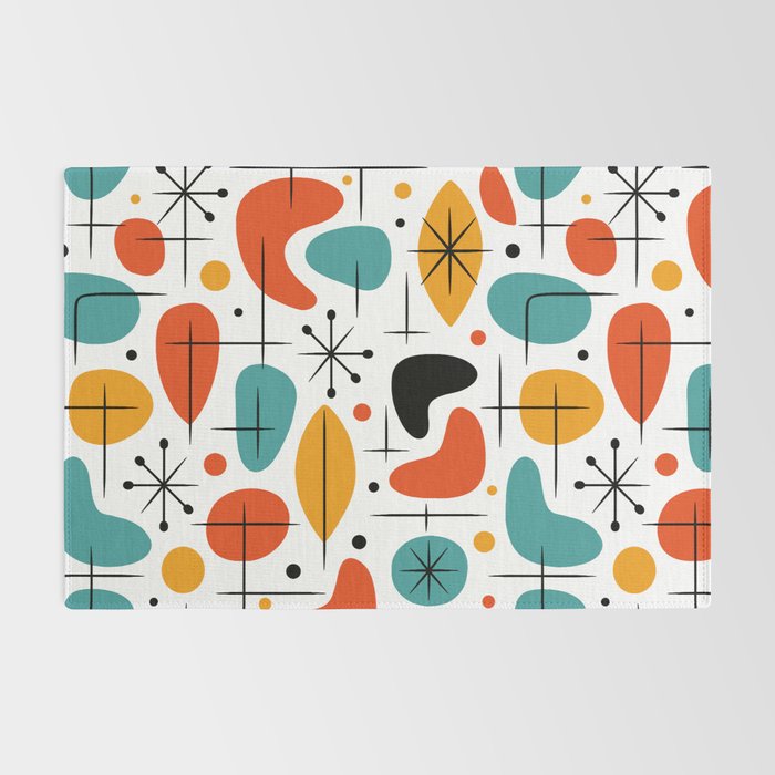 Retro Mid Century Modern Atomic Starburst Pattern Rug Gallery Image 2